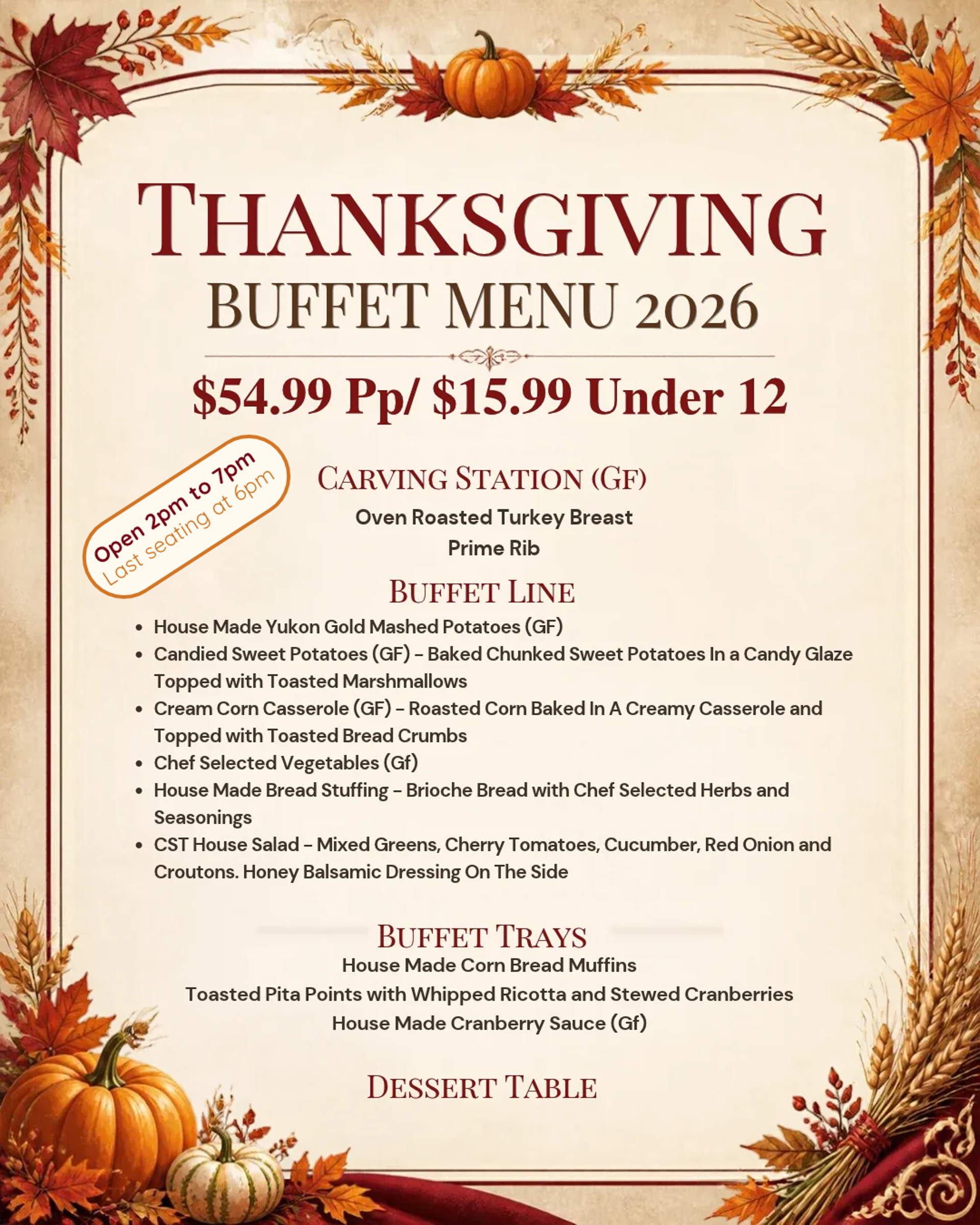 Make Your Reservation for our Thanksgiving Buffet